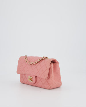 Chanel Pink Mini Rectangular Classic Flap Bag In Lambskin Leather with Champagne Gold Hardware