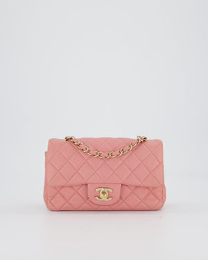 Chanel Pink Mini Rectangular Classic Flap Bag In Lambskin Leather with Champagne Gold Hardware