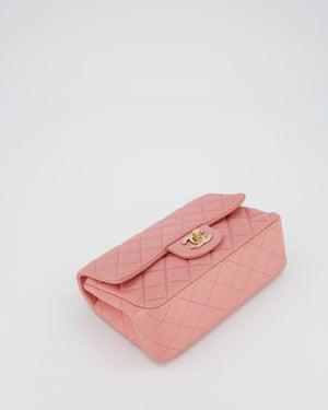 Chanel Pink Mini Rectangular Classic Flap Bag In Lambskin Leather with Champagne Gold Hardware
