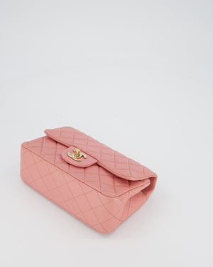 Chanel Pink Mini Rectangular Classic Flap Bag In Lambskin Leather with Champagne Gold Hardware