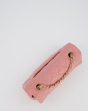 Chanel Pink Mini Rectangular Classic Flap Bag In Lambskin Leather with Champagne Gold Hardware