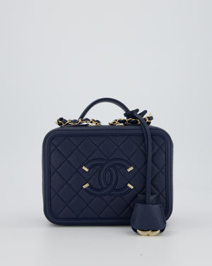 Chanel Navy Caviar Leather Vanity Case Bag with CC Leather Logo Detail