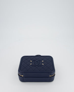 Chanel Navy Caviar Leather Vanity Case Bag with CC Leather Logo Detail