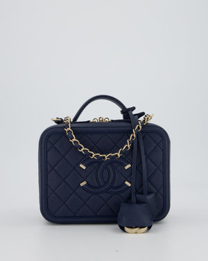 Chanel Navy Caviar Leather Vanity Case Bag with CC Leather Logo Detail
