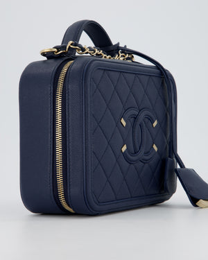 Chanel Navy Caviar Leather Vanity Case Bag with CC Leather Logo Detail