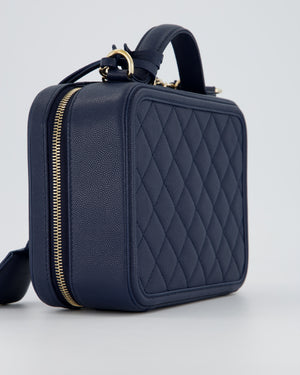 Chanel Navy Caviar Leather Vanity Case Bag with CC Leather Logo Detail