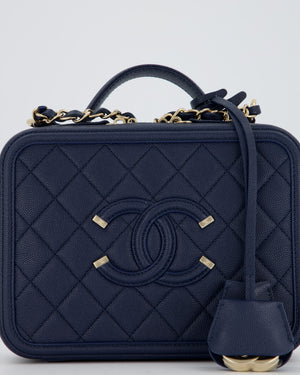 Chanel Navy Caviar Leather Vanity Case Bag with CC Leather Logo Detail