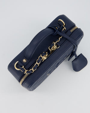 Chanel Navy Caviar Leather Vanity Case Bag with CC Leather Logo Detail
