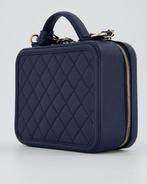 Chanel Navy Caviar Leather Vanity Case Bag with CC Leather Logo Detail