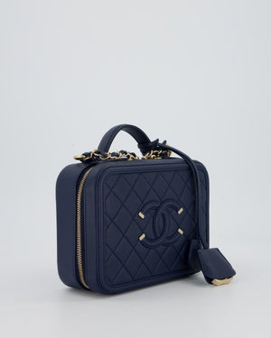 Chanel Navy Caviar Leather Vanity Case Bag with CC Leather Logo Detail