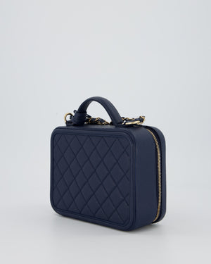 Chanel Navy Caviar Leather Vanity Case Bag with CC Leather Logo Detail