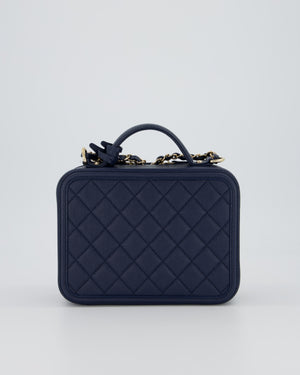 Chanel Navy Caviar Leather Vanity Case Bag with CC Leather Logo Detail
