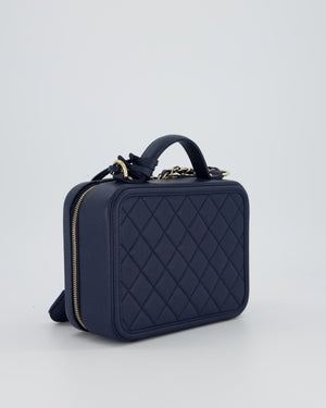Chanel Navy Caviar Leather Vanity Case Bag with CC Leather Logo Detail