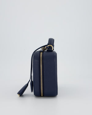 Chanel Navy Caviar Leather Vanity Case Bag with CC Leather Logo Detail
