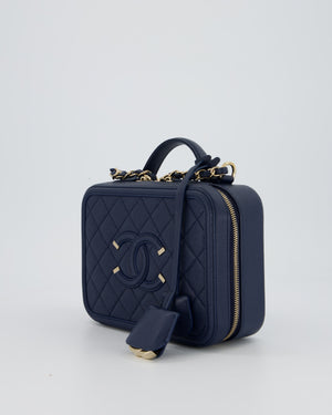 Chanel Navy Caviar Leather Vanity Case Bag with CC Leather Logo Detail