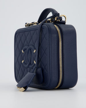 Chanel Navy Caviar Leather Vanity Case Bag with CC Leather Logo Detail