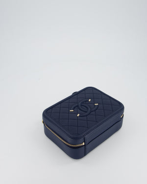Chanel Navy Caviar Leather Vanity Case Bag with CC Leather Logo Detail
