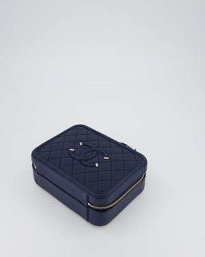 Chanel Navy Caviar Leather Vanity Case Bag with CC Leather Logo Detail