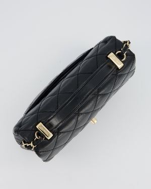 Chanel Black Crumpled Calfskin Top Handle Flap Bag with Champagne Gold Hardware