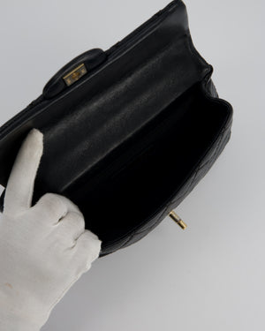 Chanel Black Crumpled Calfskin Top Handle Flap Bag with Champagne Gold Hardware