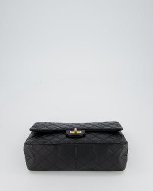 Chanel Black Crumpled Calfskin Reissue 2.55 Quilted Medium Double Flap Bag with Gold Hardware