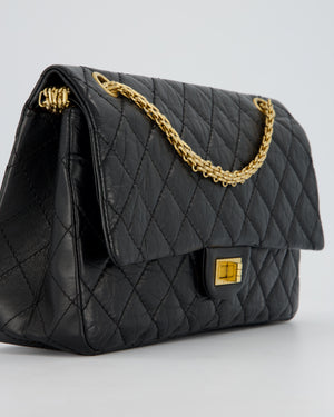 Chanel Black Crumpled Calfskin Reissue 2.55 Quilted Medium Double Flap Bag with Gold Hardware