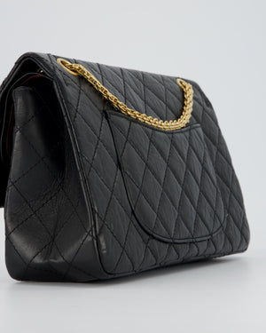 Chanel Black Crumpled Calfskin Reissue 2.55 Quilted Medium Double Flap Bag with Gold Hardware