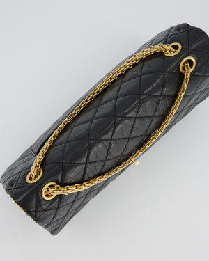 Chanel Black Crumpled Calfskin Reissue 2.55 Quilted Medium Double Flap Bag with Gold Hardware