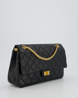 Chanel Black Crumpled Calfskin Reissue 2.55 Quilted Medium Double Flap Bag with Gold Hardware