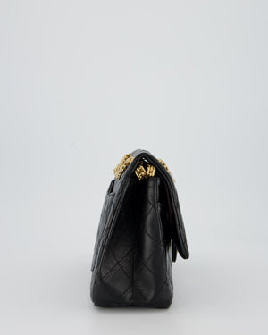 Chanel Black Crumpled Calfskin Reissue 2.55 Quilted Medium Double Flap Bag with Gold Hardware
