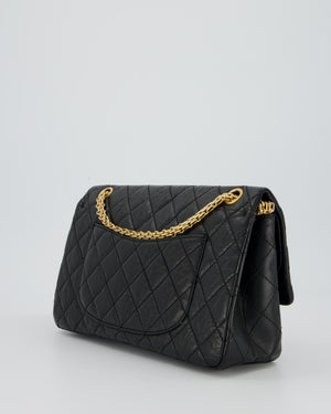 Chanel Black Crumpled Calfskin Reissue 2.55 Quilted Medium Double Flap Bag with Gold Hardware