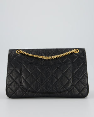 Chanel Black Crumpled Calfskin Reissue 2.55 Quilted Medium Double Flap Bag with Gold Hardware
