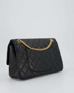 Chanel Black Crumpled Calfskin Reissue 2.55 Quilted Medium Double Flap Bag with Gold Hardware