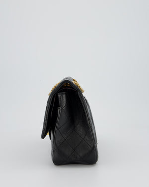 Chanel Black Crumpled Calfskin Reissue 2.55 Quilted Medium Double Flap Bag with Gold Hardware