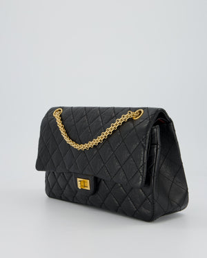 Chanel Black Crumpled Calfskin Reissue 2.55 Quilted Medium Double Flap Bag with Gold Hardware