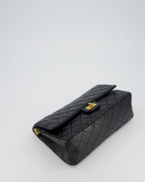 Chanel Black Crumpled Calfskin Reissue 2.55 Quilted Medium Double Flap Bag with Gold Hardware