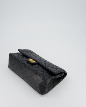 Chanel Black Crumpled Calfskin Reissue 2.55 Quilted Medium Double Flap Bag with Gold Hardware