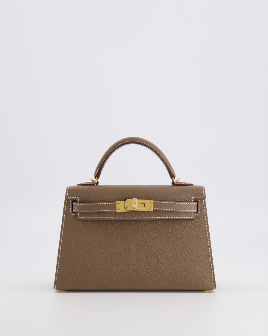 Hermès Mini Kelly II Bag in Etoupe Epsom Leather with Gold Hardware