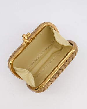 Bottega Veneta Metallic Gold Mini Intrecciato Knot Clutch Bag