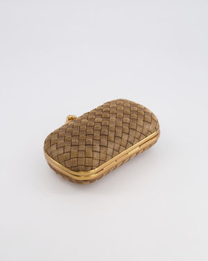 Bottega Veneta Metallic Gold Mini Intrecciato Knot Clutch Bag
