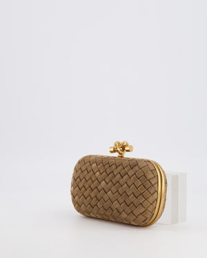 Bottega Veneta Metallic Gold Mini Intrecciato Knot Clutch Bag