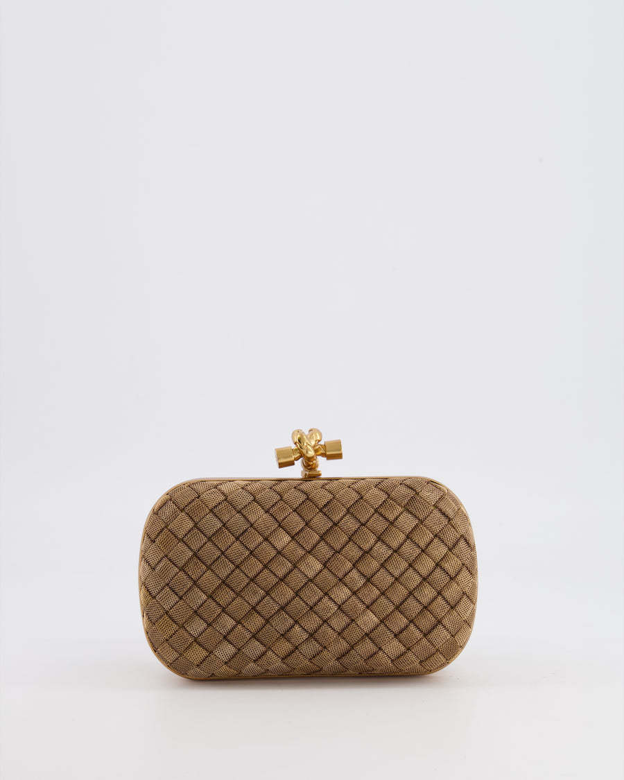 Bottega Veneta Metallic Gold Mini Intrecciato Knot Clutch Bag