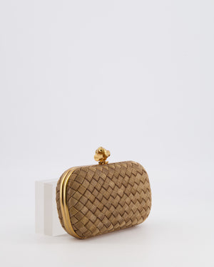 Bottega Veneta Metallic Gold Mini Intrecciato Knot Clutch Bag