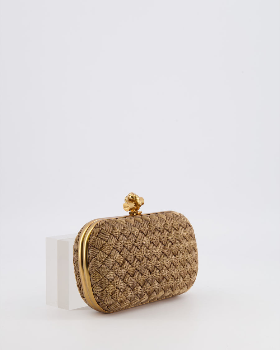 Bottega Veneta Metallic Gold Mini Intrecciato Knot Clutch Bag