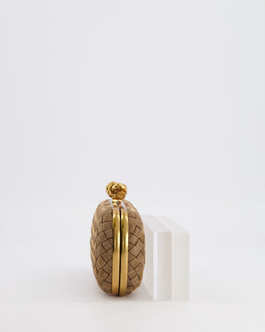Bottega Veneta Metallic Gold Mini Intrecciato Knot Clutch Bag