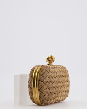 Bottega Veneta Metallic Gold Mini Intrecciato Knot Clutch Bag