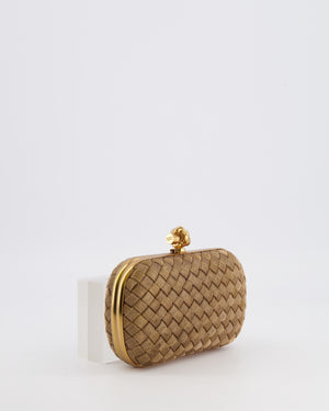 Bottega Veneta Metallic Gold Mini Intrecciato Knot Clutch Bag