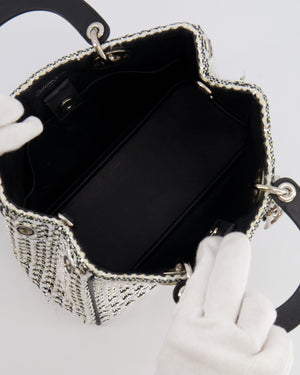 Christian Dior Metallic Silver Tweed Diorissimo Top Handle Bag with Silver Hardware and Patch Embroidery