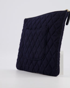 Chanel Navy Quilted Wool Pouch Bag with Gold Hardware and Nautical-Themed Charm Embroidery