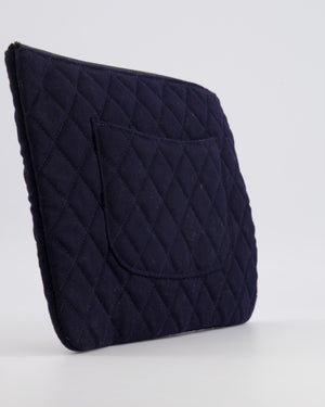 Chanel Navy Quilted Wool Pouch Bag with Gold Hardware and Nautical-Themed Charm Embroidery
